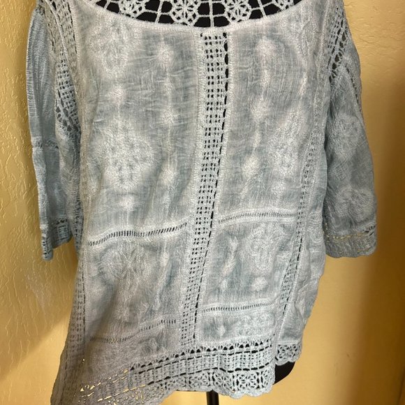 Democracy Boho Flowy Dusty Light Blue Bohemian Blouse Women's Size Large (1415) - Picture 6 of 9